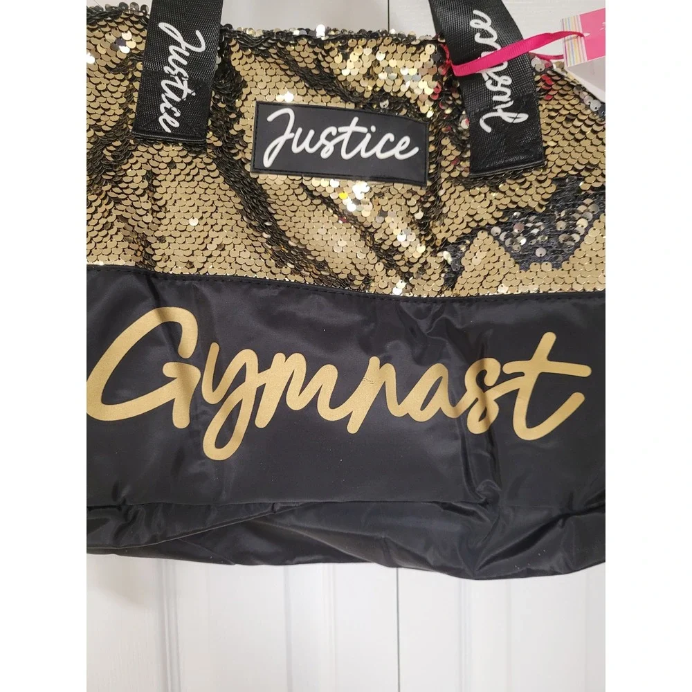 Justice Gymnast Duffle Bag Gold Sequin Kids Travel Bag Shoe‎ Compartment NWT